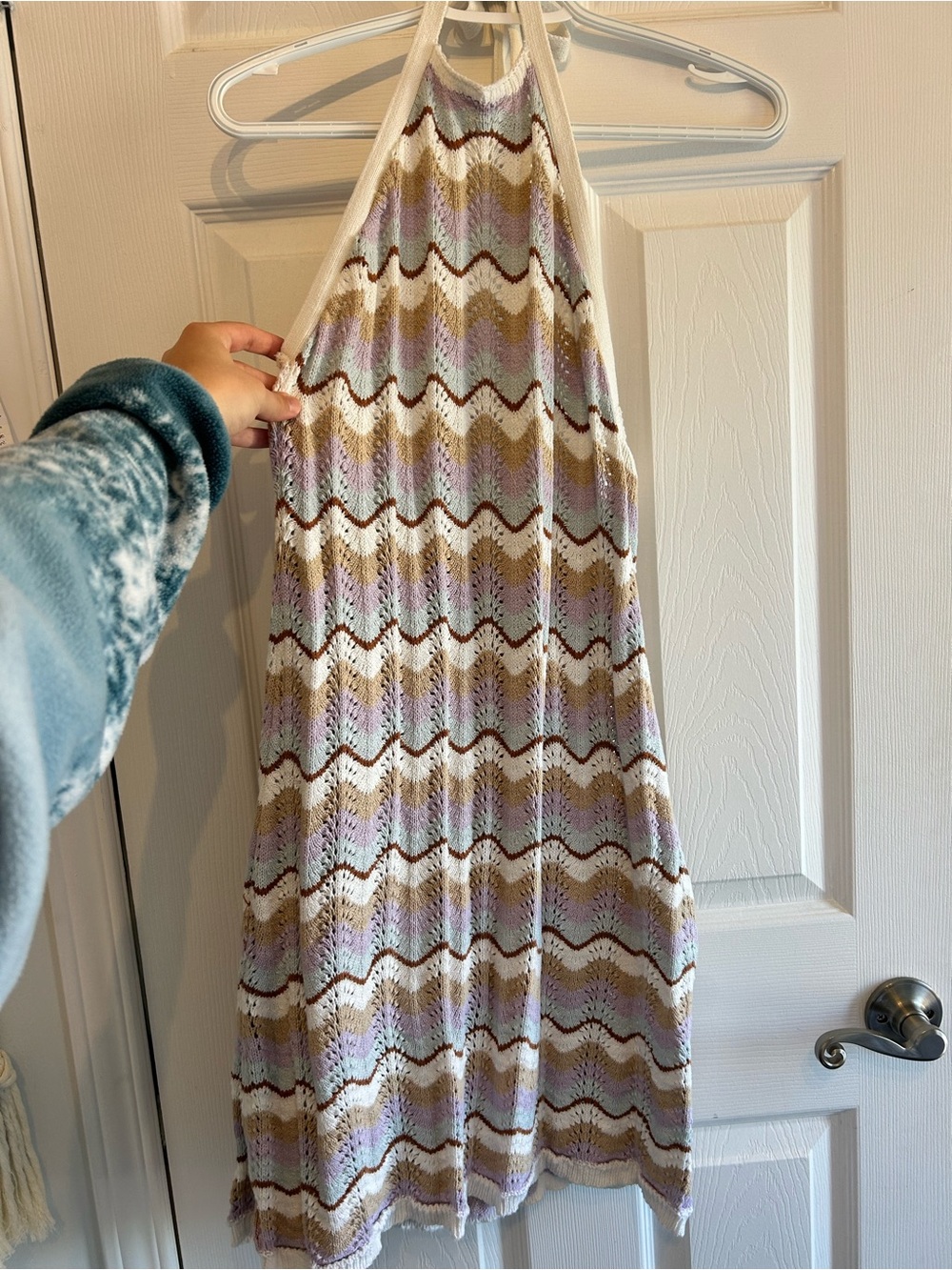 Knit Halter Dress in Cream, Lavender & Tan